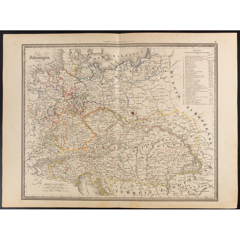 Gravure de 1840 - Carte d'Allemagne - 1