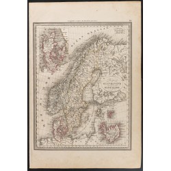 Gravure de 1840 - Carte de Scandinavie & Danemark - 1