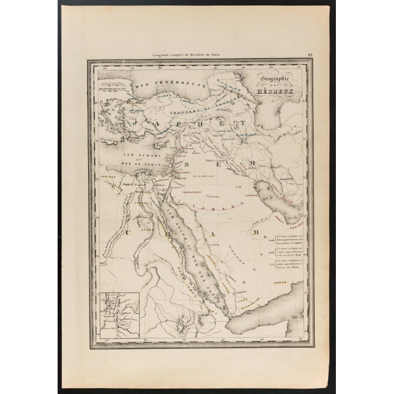 Gravure de 1840 - Carte géographie des hébreux - 1