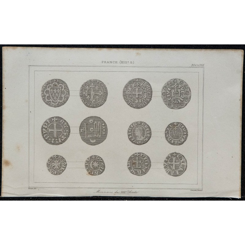1844 - Planche de monnaies du XIIIe siècle 