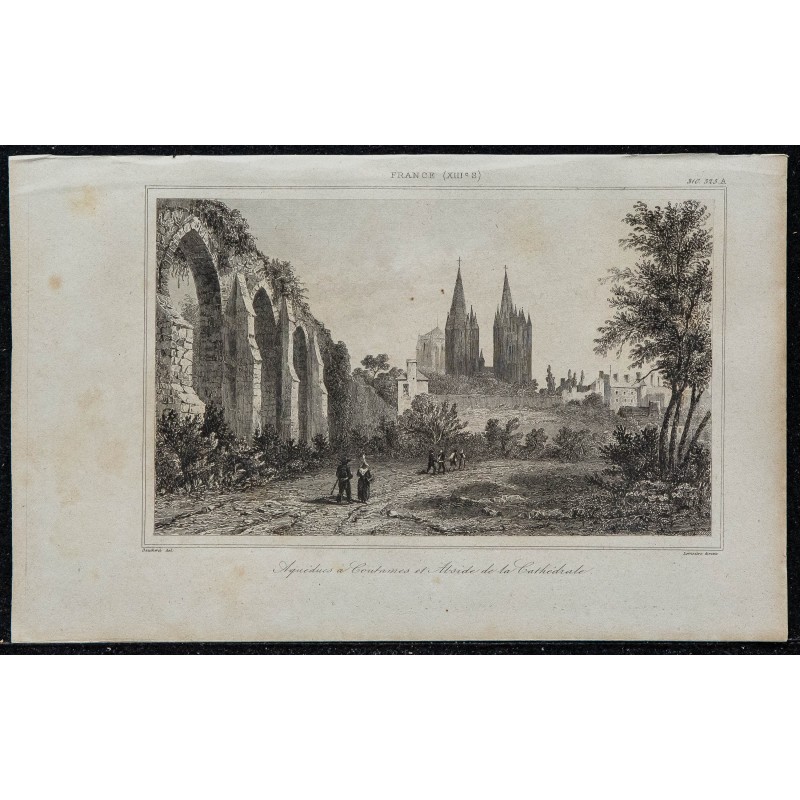 1844 - Vue de Coutances avec l'aqueduc romain 