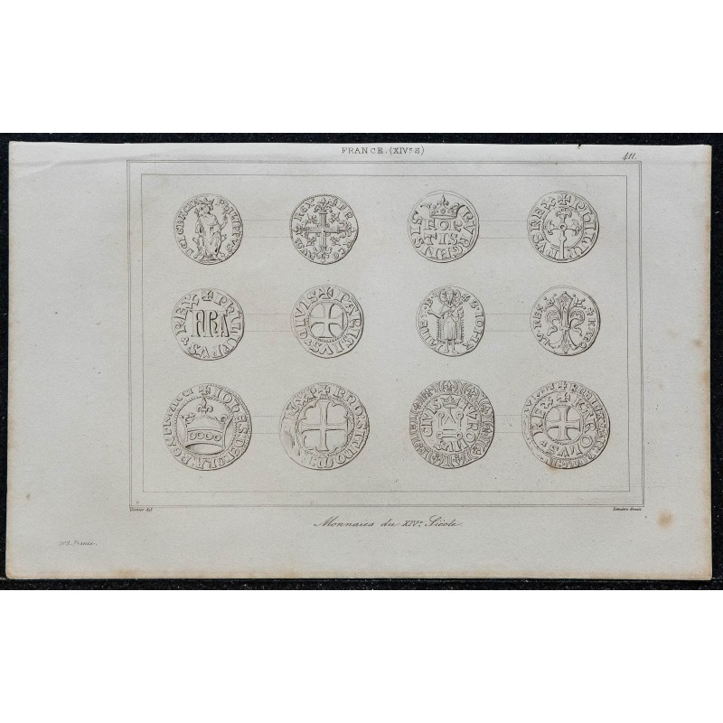 1844 - Planche de monnaies du 14ème siècle 