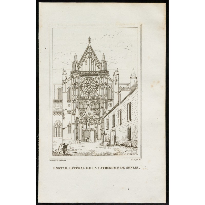 Gravure de 1829 - Portail latéral de la cathédrale de Senlis - 1