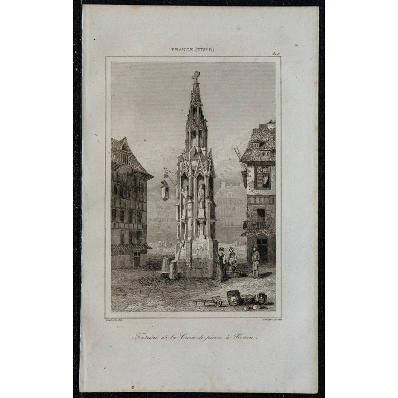1844 - Vue de la Fontaine de la Croix de pierre à Rouen 