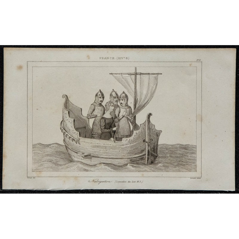1844 - Scène de navigation médiévale avec Lancelot 