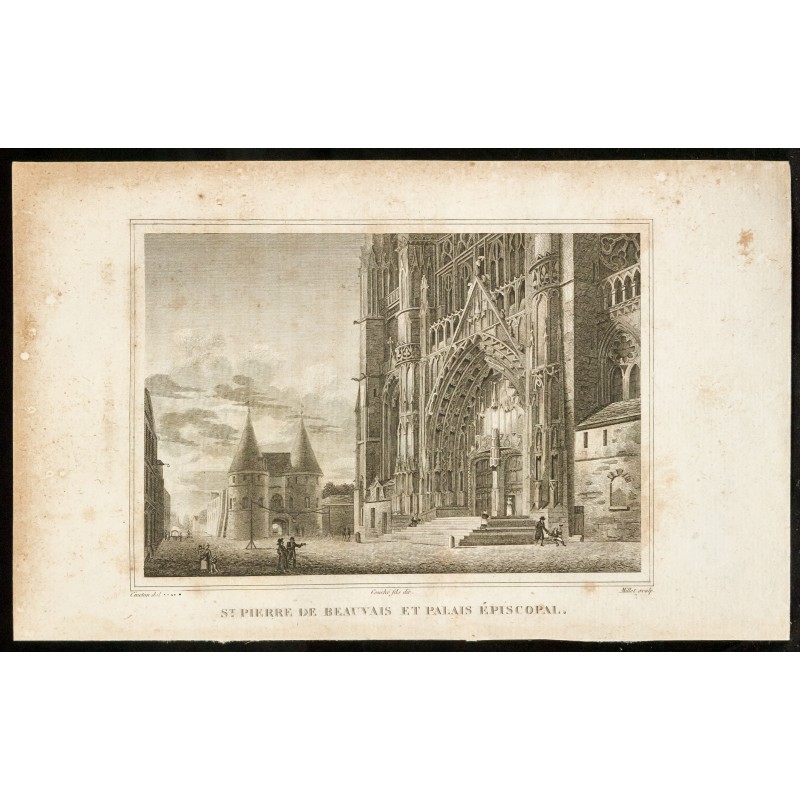 Gravure de 1829 - St Pierre de Beauvais et Palais épiscopal - 1