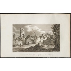 Gravure de 1829 - Village et tour de la Queue - 1