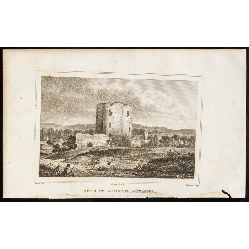 Gravure de 1829 - Tour de Guinette à Etampes - 1
