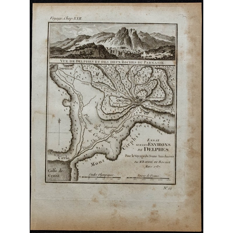 1788 - Carte de Delphes et vue du mont Parnasse 