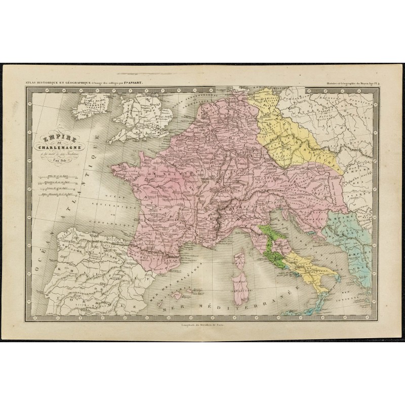 1850ca - Carte de l'Empire de Charlemagne 