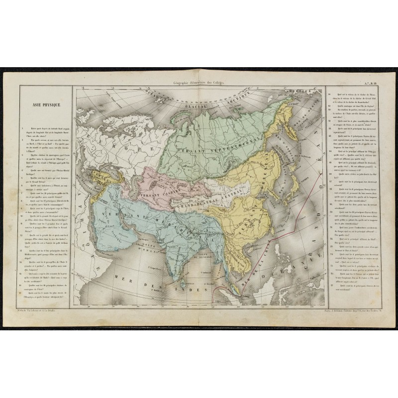 Gravure de 1860ca - Carte de l'Asie physique - 1