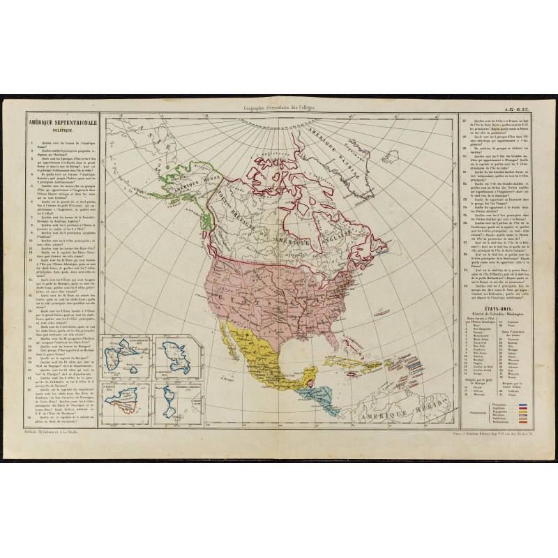 Gravure de 1860ca - Carte de l'Amérique septentrionale - 1