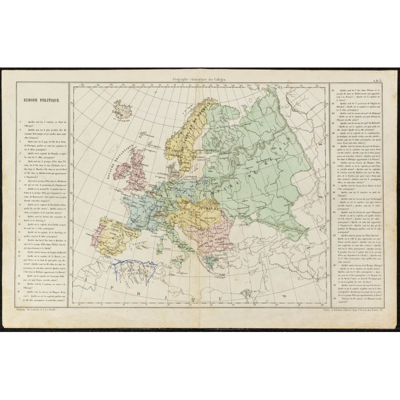 Gravure de 1860ca - Carte de l'Europe politique - 1 Gravure de 1860ca - Carte de l'Europe politique - 1