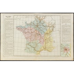 Gravure de 1860ca - Carte de France itinéraire (chemins de fer) - 1