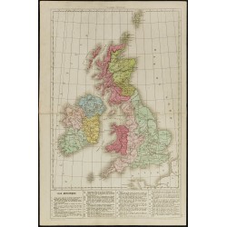 Gravure de 1860ca - Carte des îles britanniques - 1