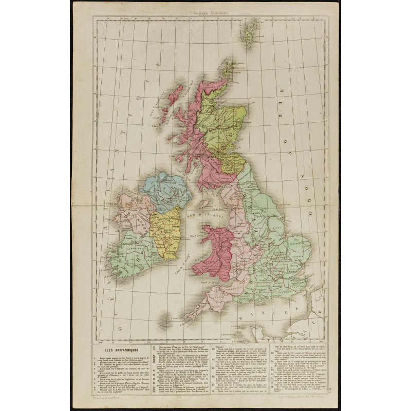 Gravure de 1860ca - Carte des îles britanniques - 1 Gravure de 1860ca - Carte des îles britanniques - 1