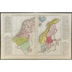 Gravure de 1860ca - Carte de Hollande, Belgique, Suède, Norvège et Danemark - 1