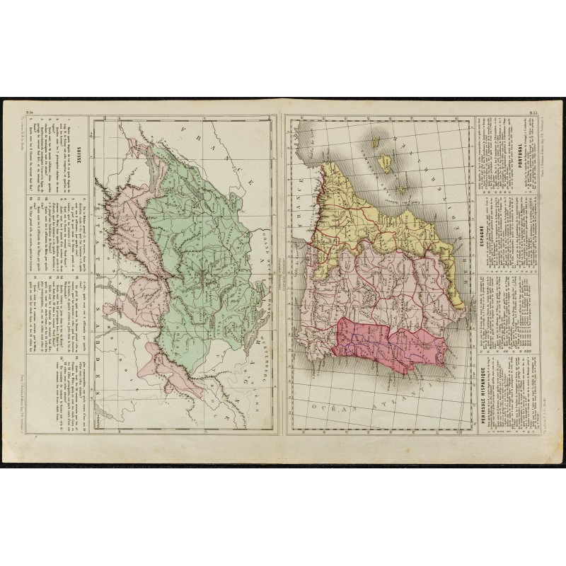 Gravure de 1860ca - Carte de Suisse & Péninsule ibérique - 1 Gravure de 1860ca - Carte de Suisse & Péninsule ibérique - 1