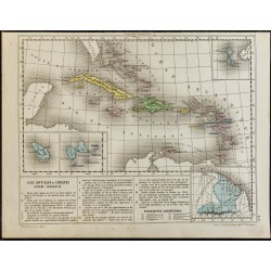 Gravure de 1860ca - Carte des Antilles et de la Guyane française - 1