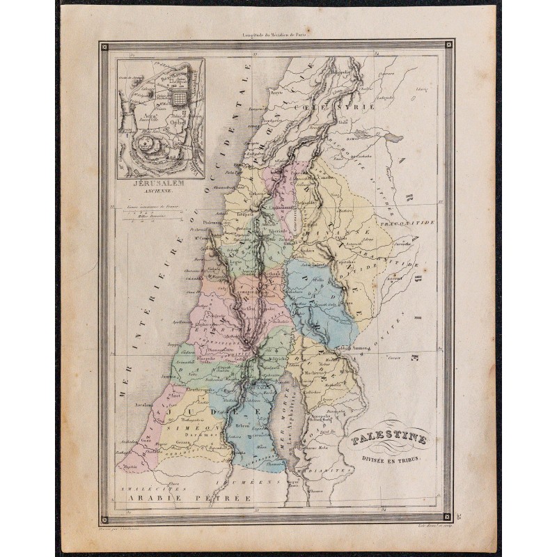 1860 - Carte de la Palestine & Jérusalem 