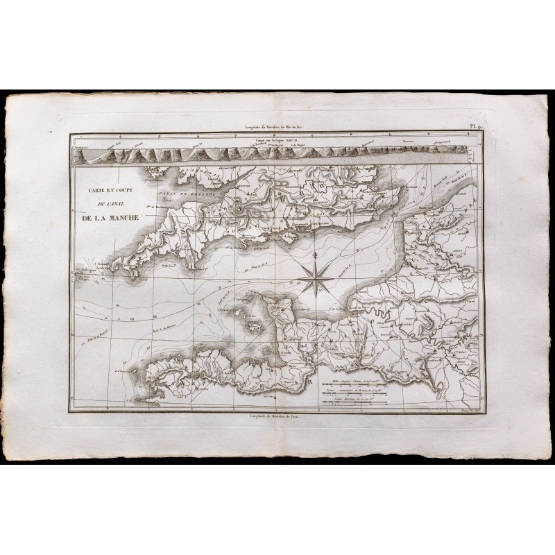 1827 - Carte et coupe du canal de la Manche 