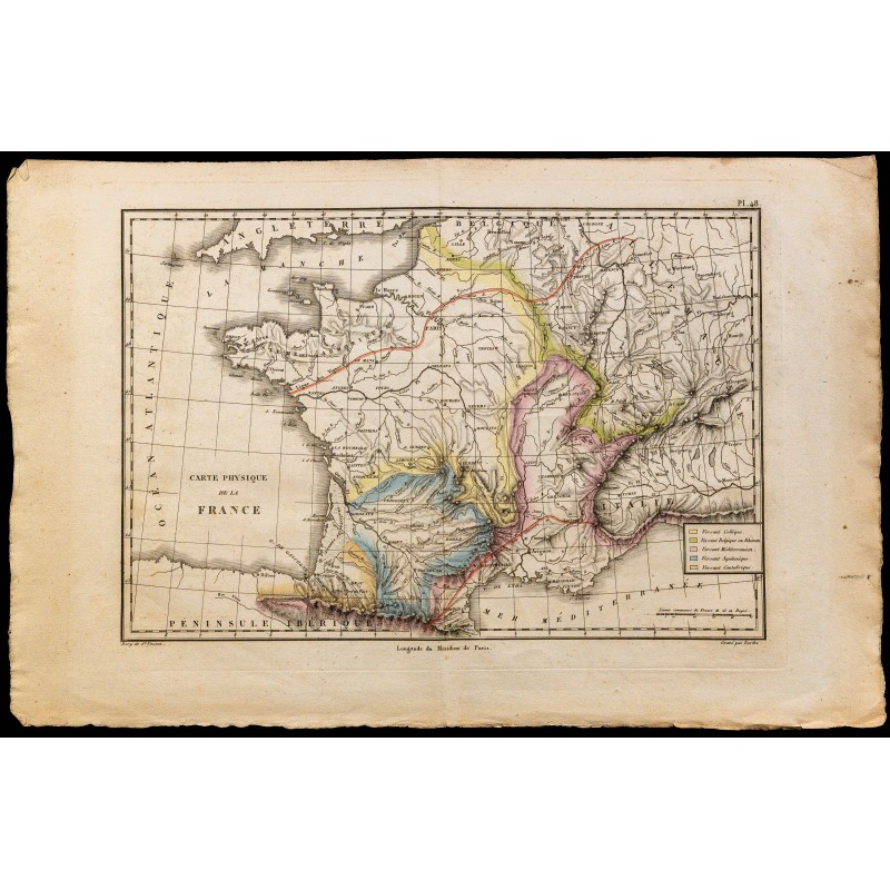 1827 - Carte physique et géologique de la France 
