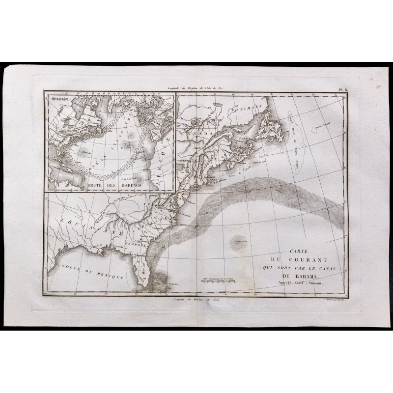 1827 - Carte ancienne du Gulf-Stream 