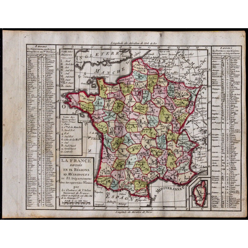 1791 - Carte des départements et provinces de la France 