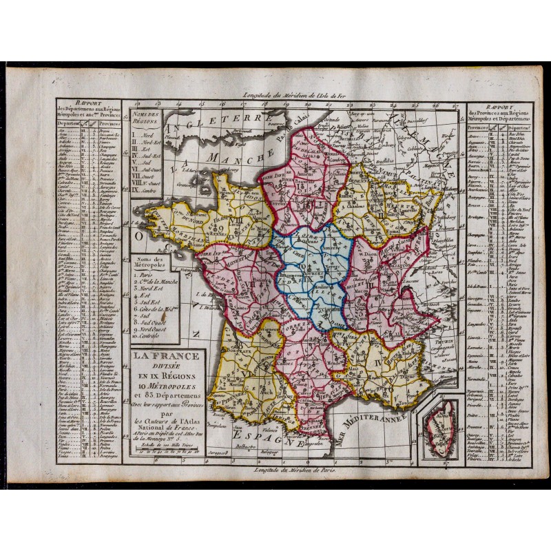 1791 - Carte des 83 départements de la France 