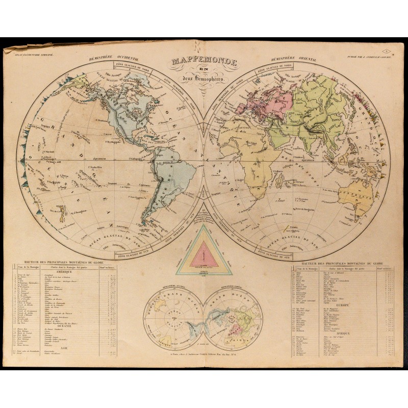 1838 - Carte du monde en deux hémisphères 