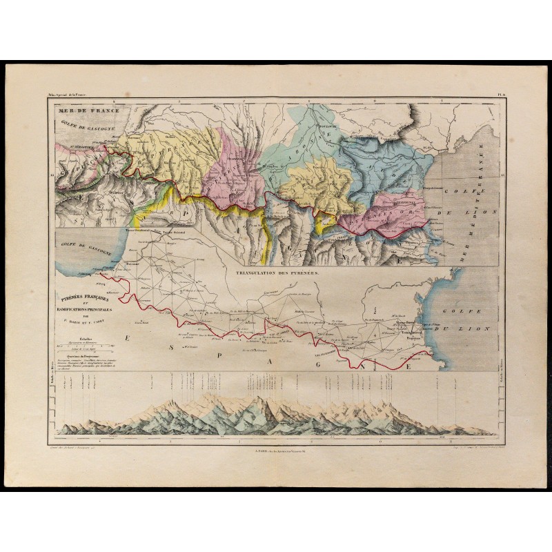 1867 - Carte des Pyrénées entre France et Espagne 
