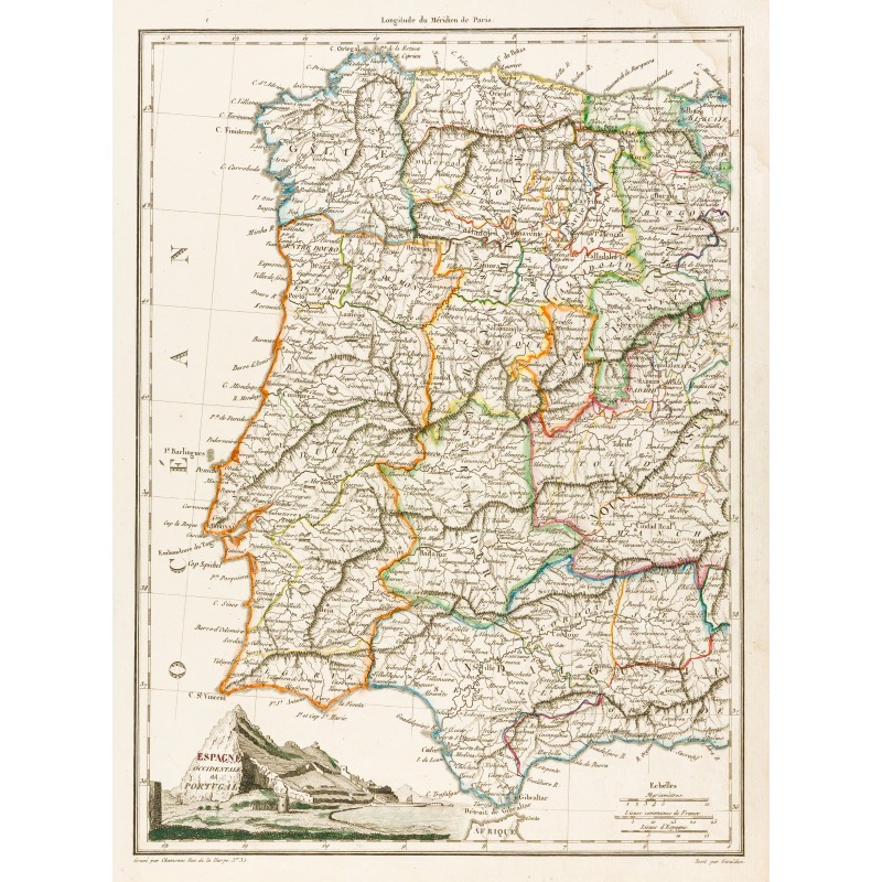 Gravure de 1812 - Carte de l'Espagne occidentale et Portugal - 1