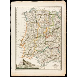 Gravure de 1812 - Carte de l'Espagne occidentale et Portugal - 2