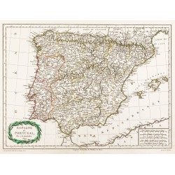 Gravure de 1809 - Carte de l'Espagne et du Portugal - 1