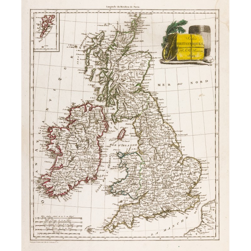 Gravure de 1809 - Carte des îles britanniques - 1
