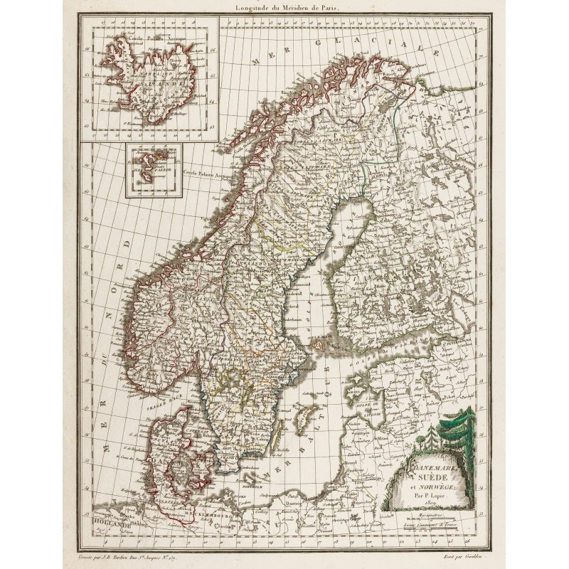 Gravure de 1809 - Carte de Danemark, Suède, et Norvège - 1