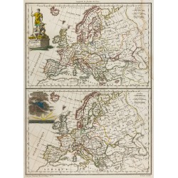 Gravure de 1812 - Europe sous Charles Quint et en 1789 - 1