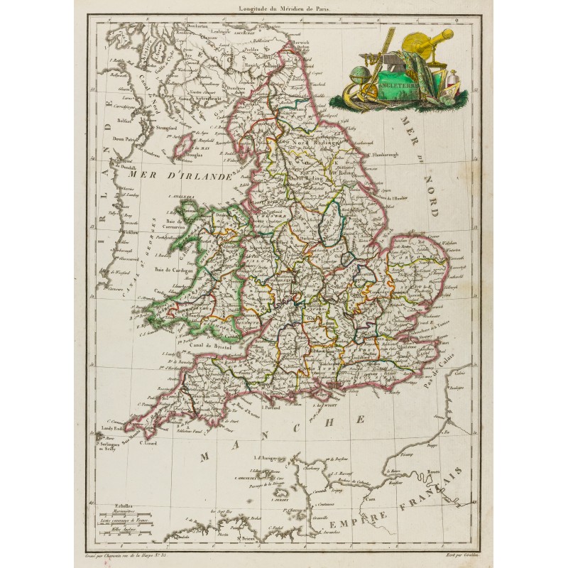 Gravure de 1812 - Carte de l'Angleterre - 1