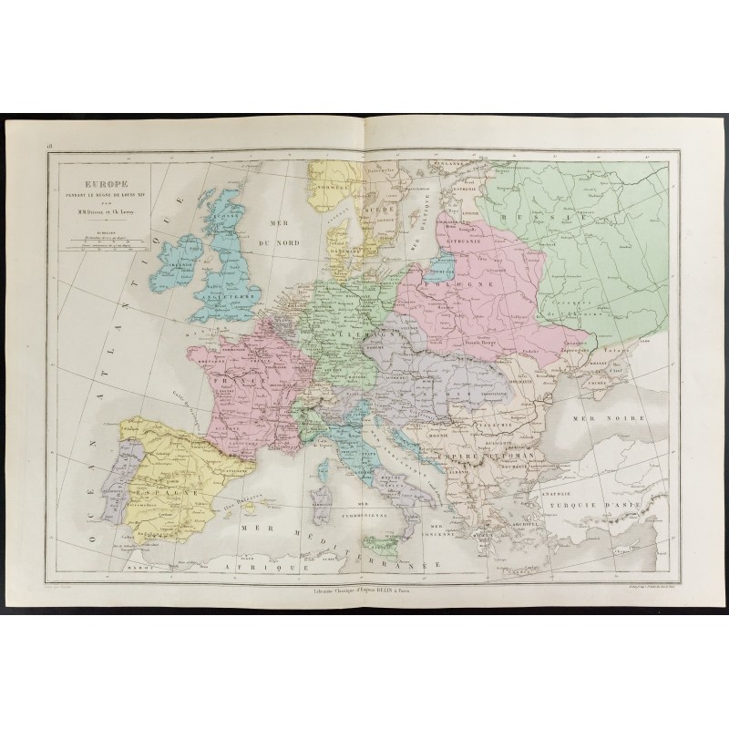 Gravure de 1872 - Europe sous Louis XIV - 1