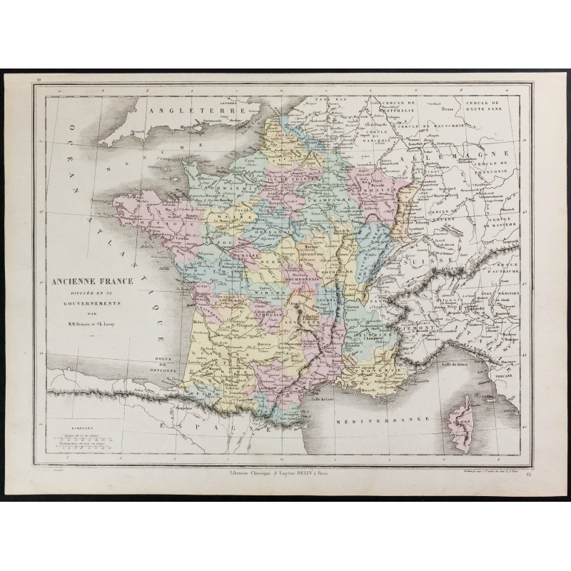 Gravure de 1872 - France divisée en 32 gouvernements - 1