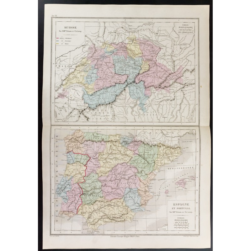 Gravure de 1872 - Suisse, Espagne et Portugal - 1