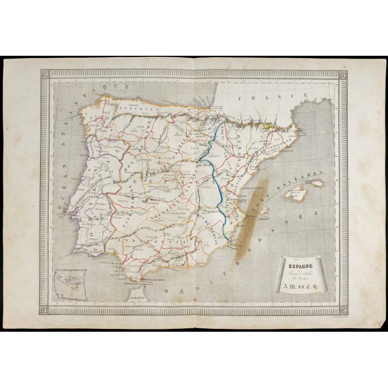 Gravure de 1840/50 - Carte de l'Espagne - 1