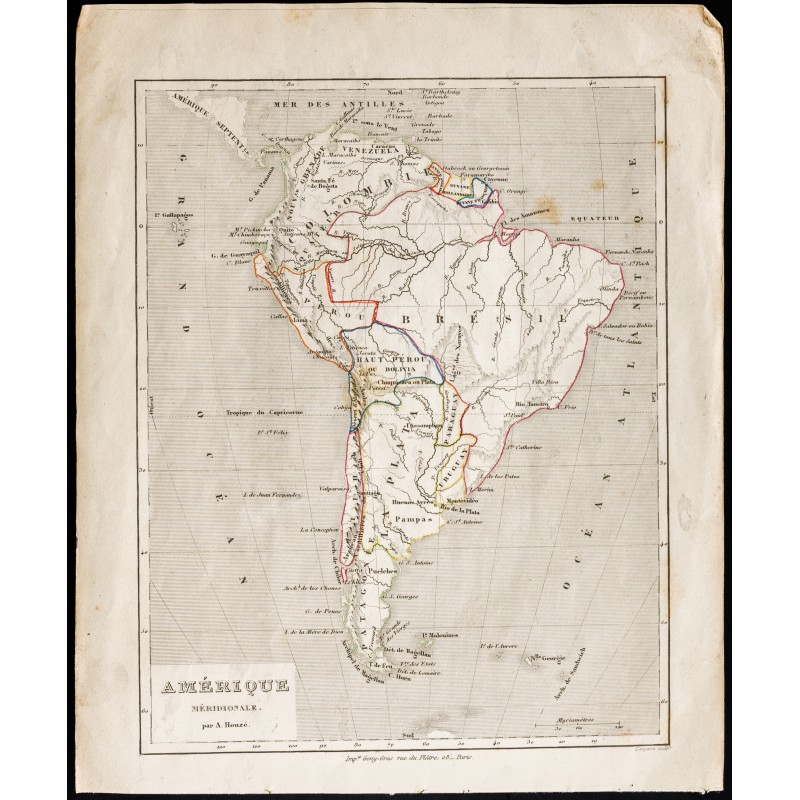 Gravure de 1840ca - Carte de l'Amérique Méridionale - 1