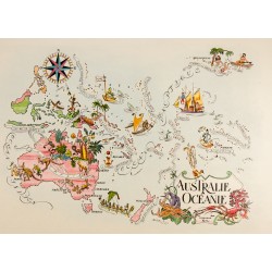 Gravure de 1951 - Carte Australie et Océanie - 2