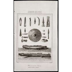 Gravure de 1842 - Armes et anciens Canots - 1