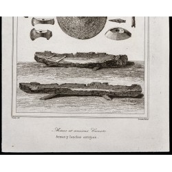 Gravure de 1842 - Armes et anciens Canots - 3