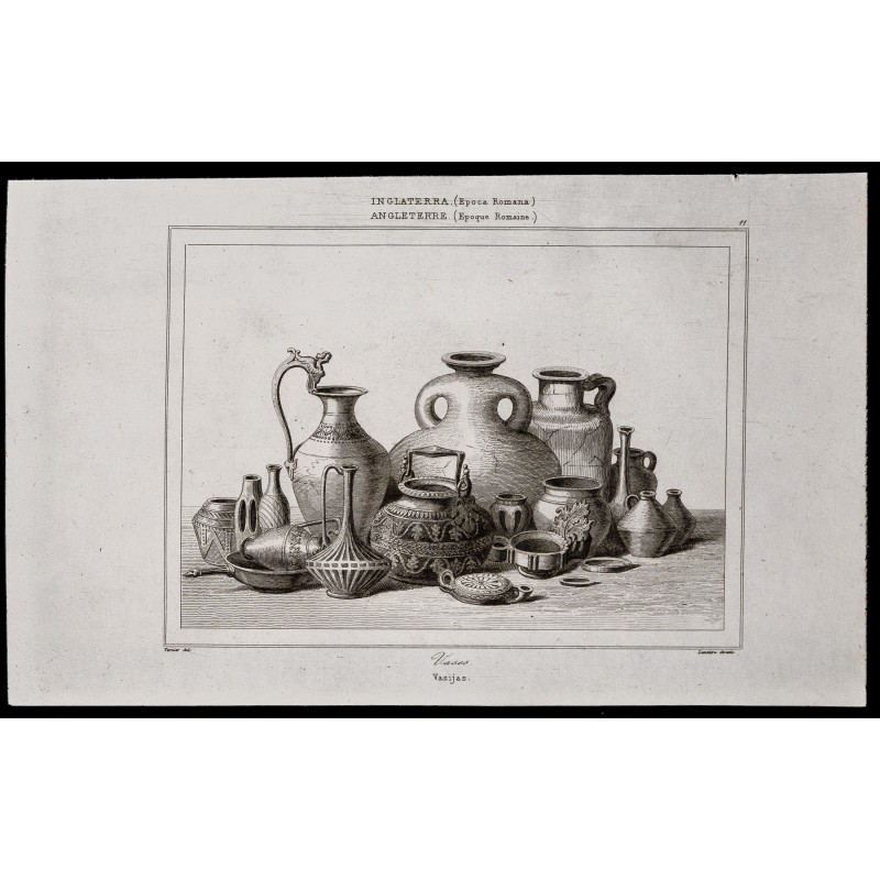 Gravure de 1842 - Vases - Époque romaine - 1