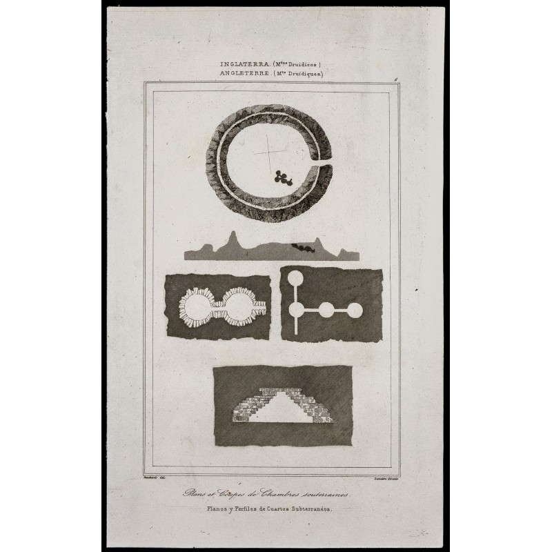 Gravure de 1842 - Plans de Chambres souterraines - 1