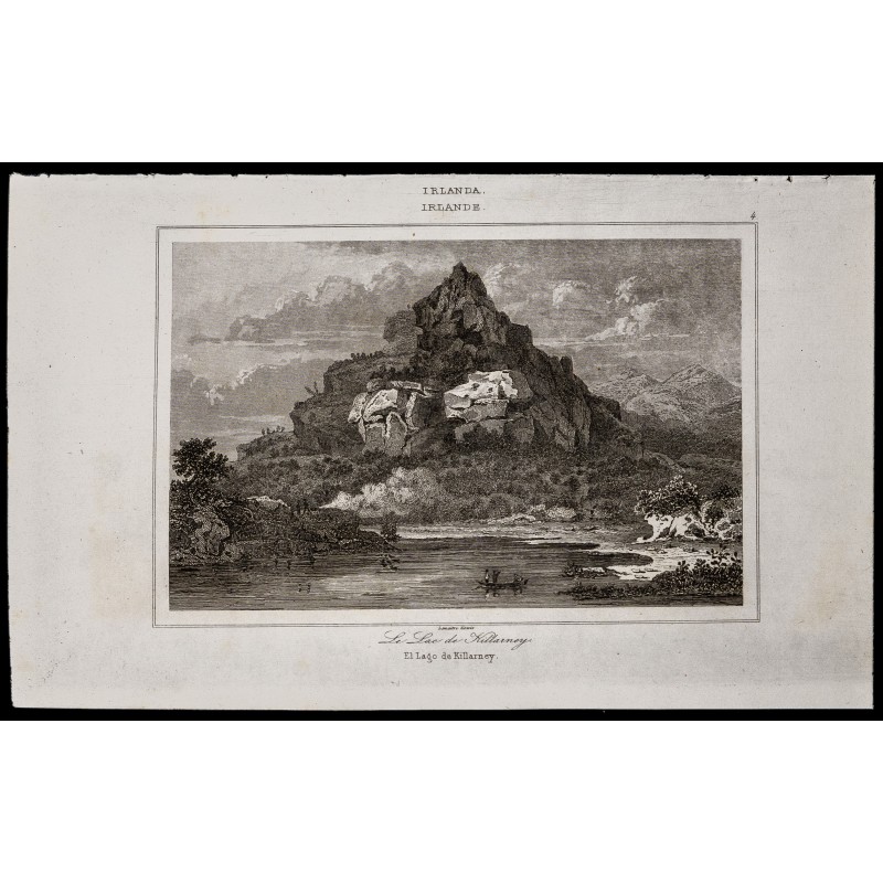 Gravure de 1842 - Le lac de Killarney - 1