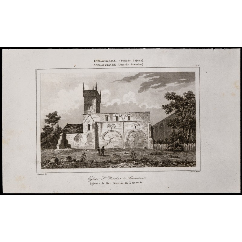 Gravure de 1842 - Église St Nicolas à Leicester - 1